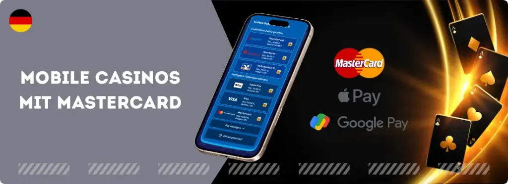 Mobile Casinos mit MasterCard – Einzahlung per Kreditkarte, Apple Pay und Google Pay auf dem Smartphone.